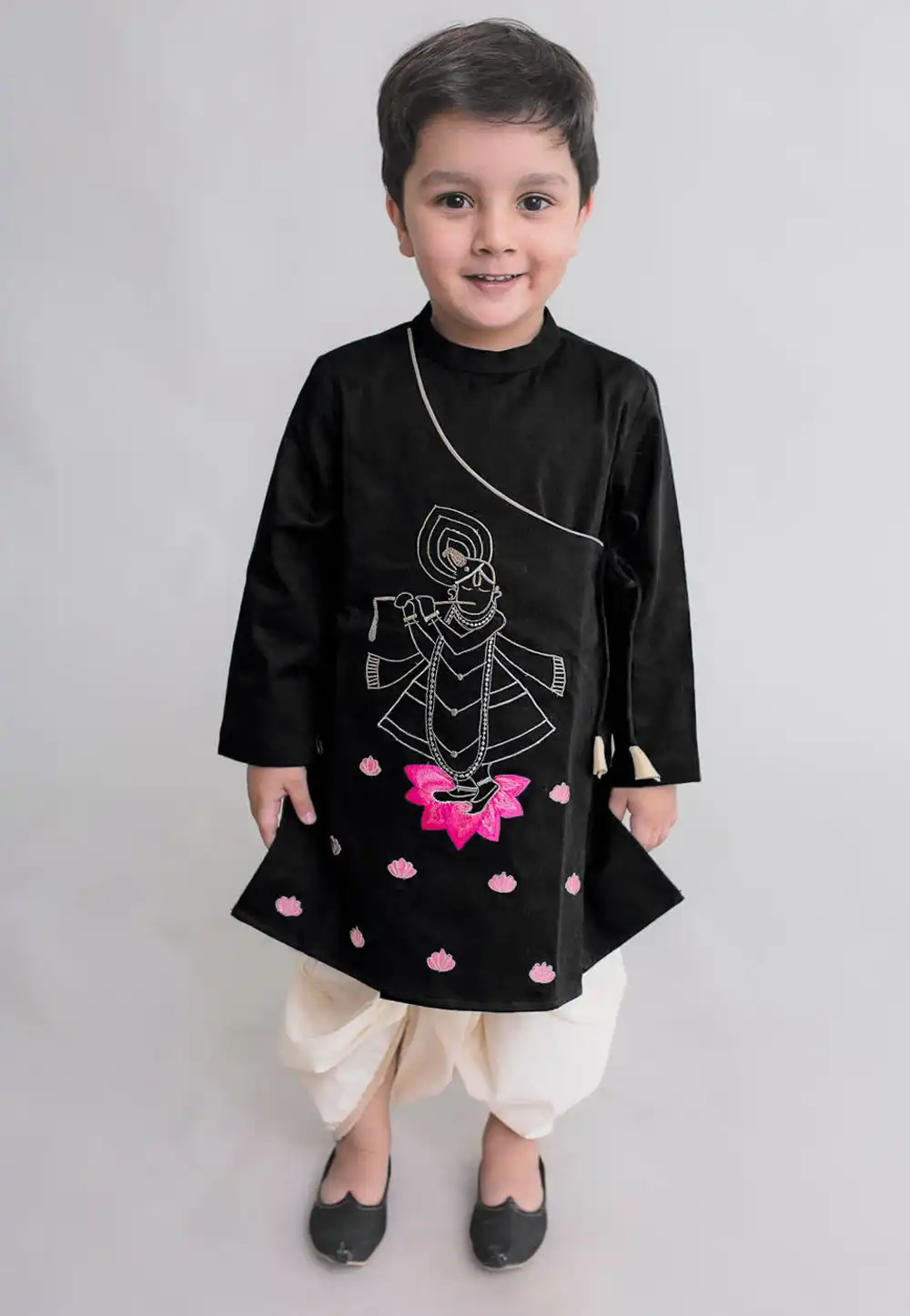 Black Dupion Silk Kids Dhoti Kurta 227697