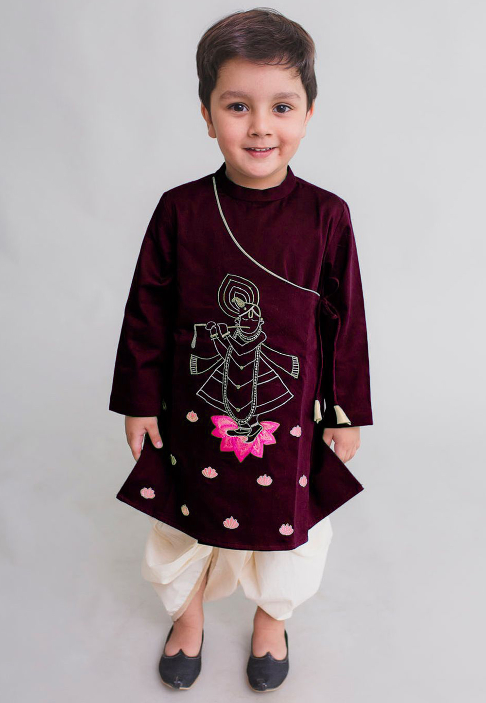 Wine Dupion Silk Kids Dhoti Kurta 227698