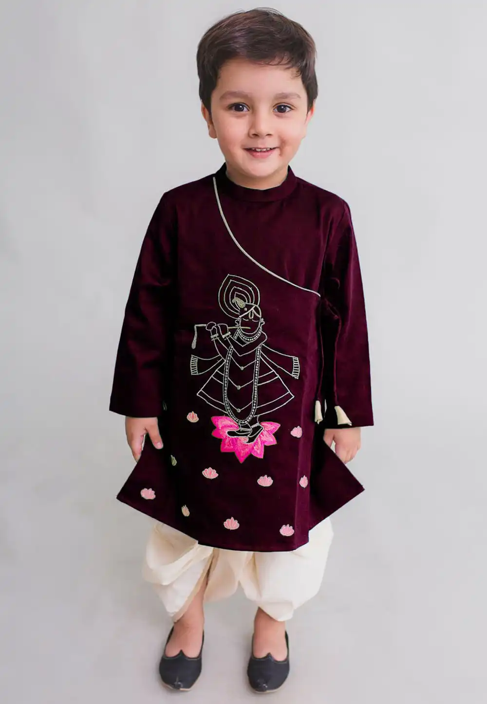 Wine Dupion Silk Kids Dhoti Kurta 227698