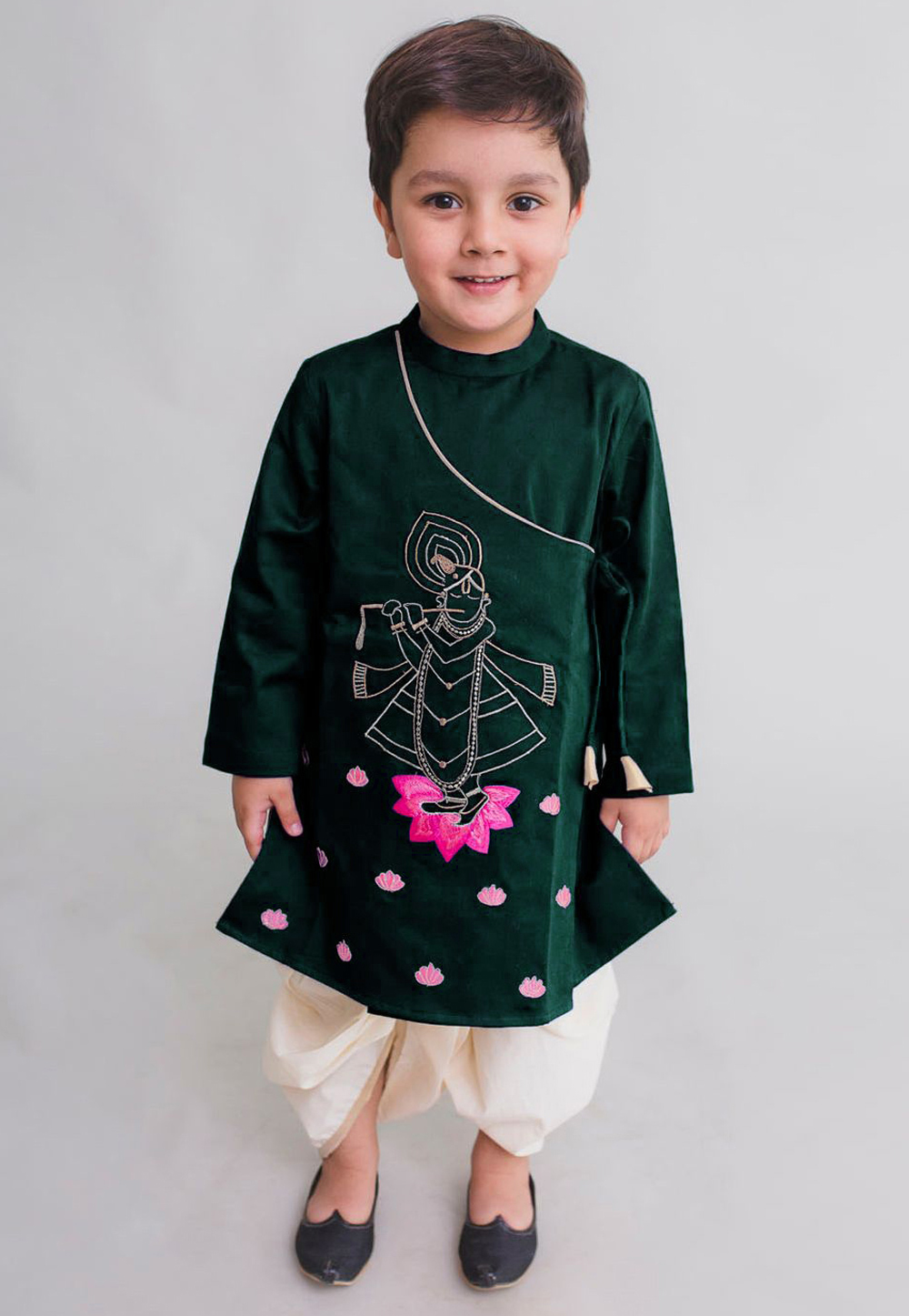 Green Dupion Silk Kids Dhoti Kurta 227699