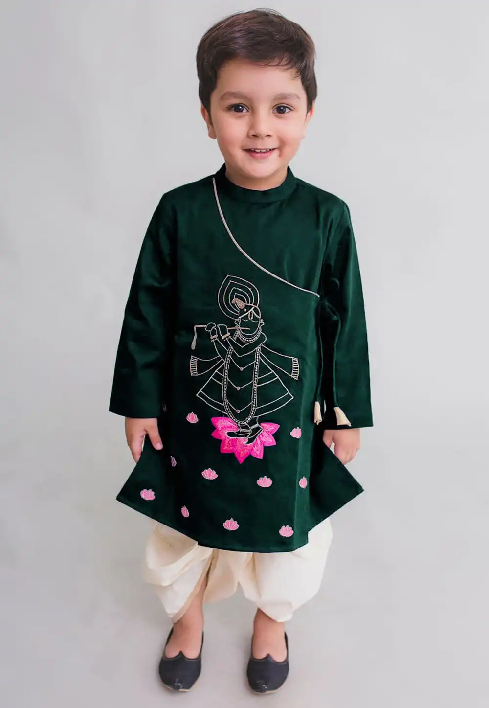 Green Dupion Silk Kids Dhoti Kurta 227699