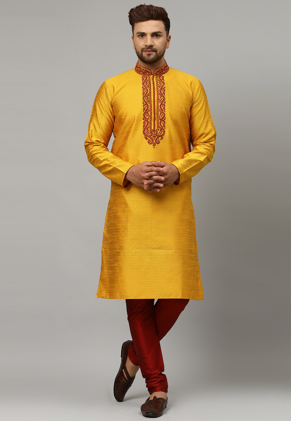 Yellow Dupion Silk Kurta Pajama 229822