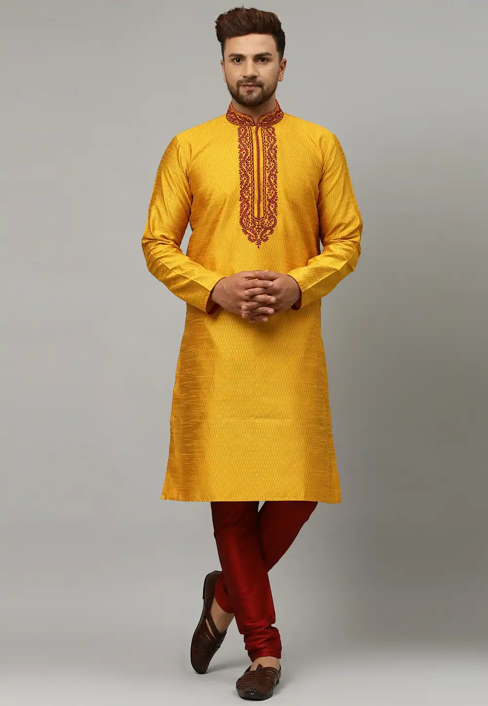 Yellow Dupion Silk Kurta Pajama 229822