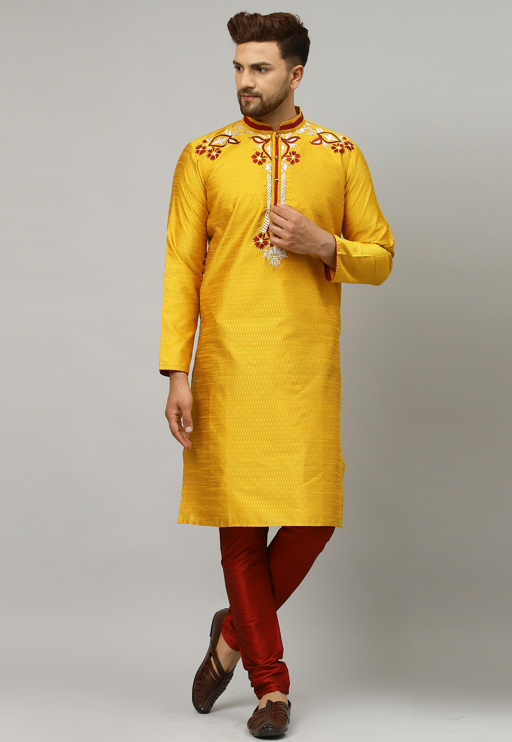 Yellow Dupion Silk Kurta Pajama 229824