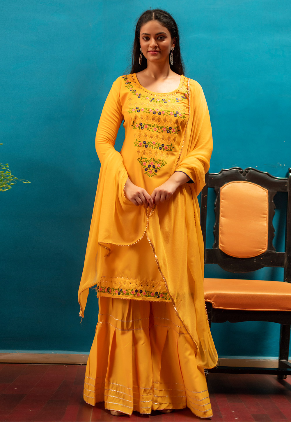 Yellow Silk Readymade Sharara Suit 231793
