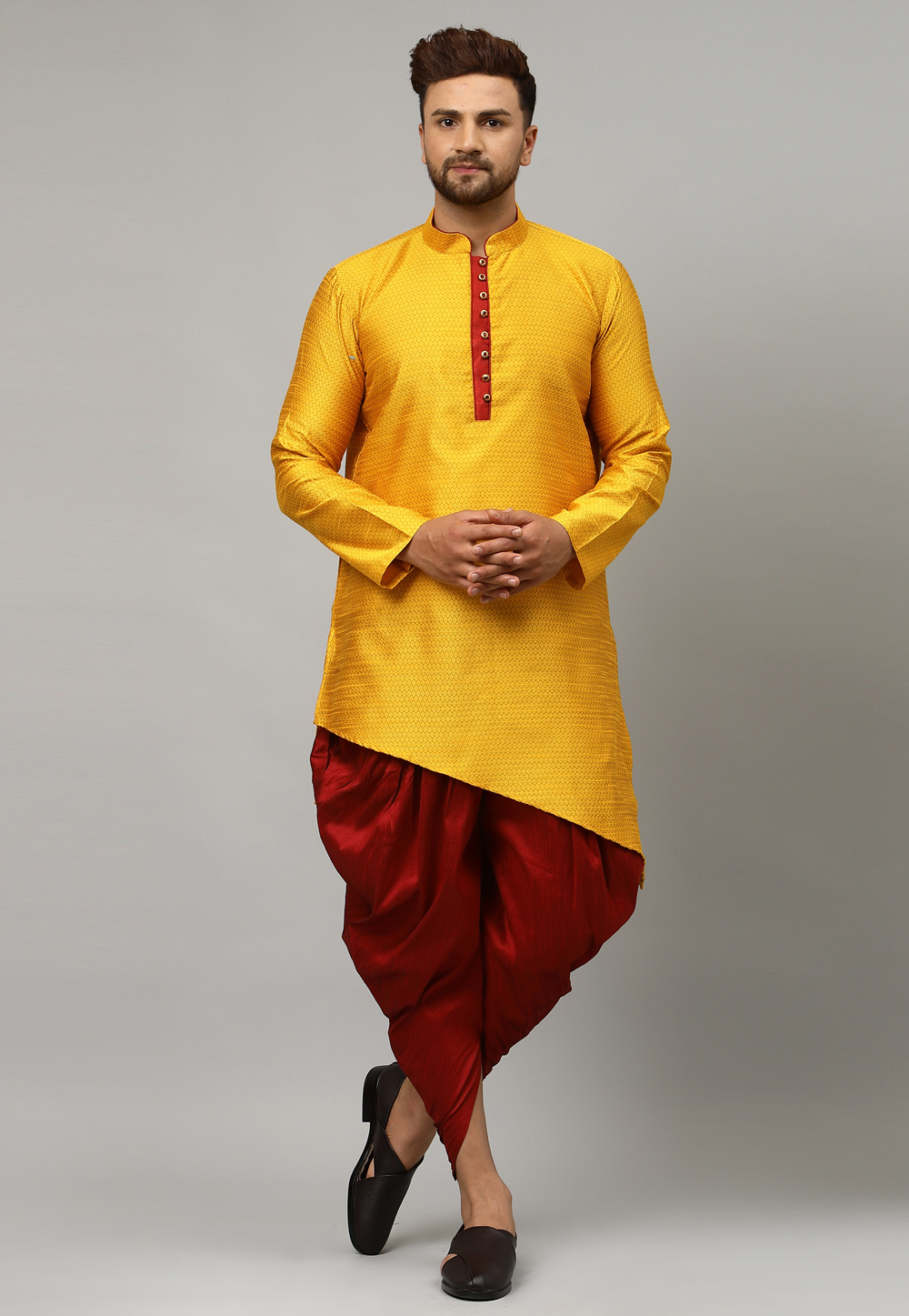 Yellow Dupion Silk Dhoti Kurta 229826