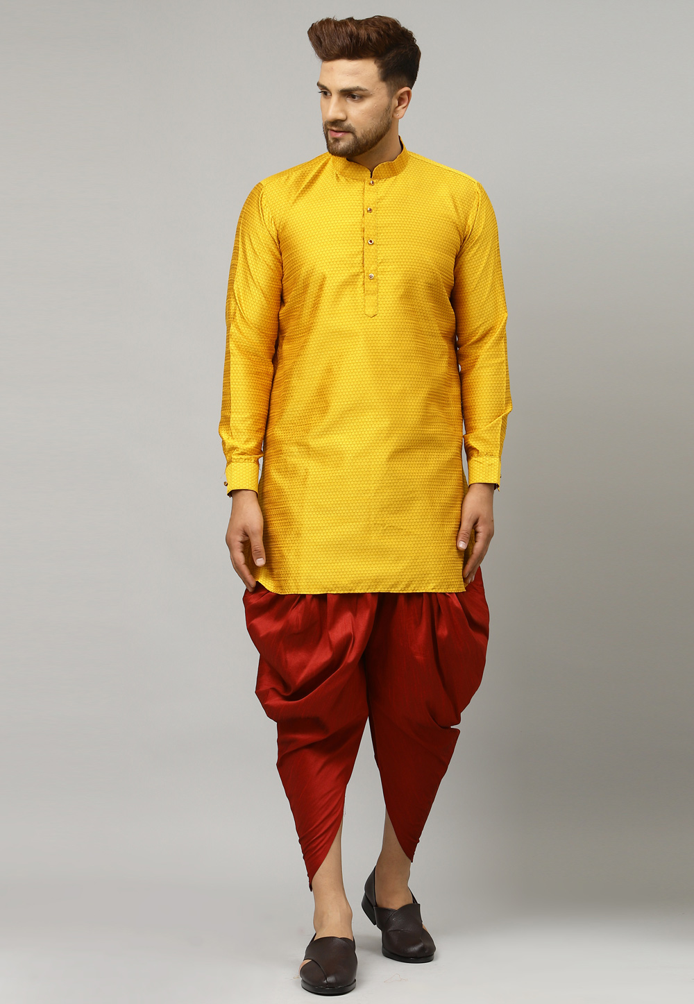 Yellow Dupion Silk Dhoti Kurta 229827
