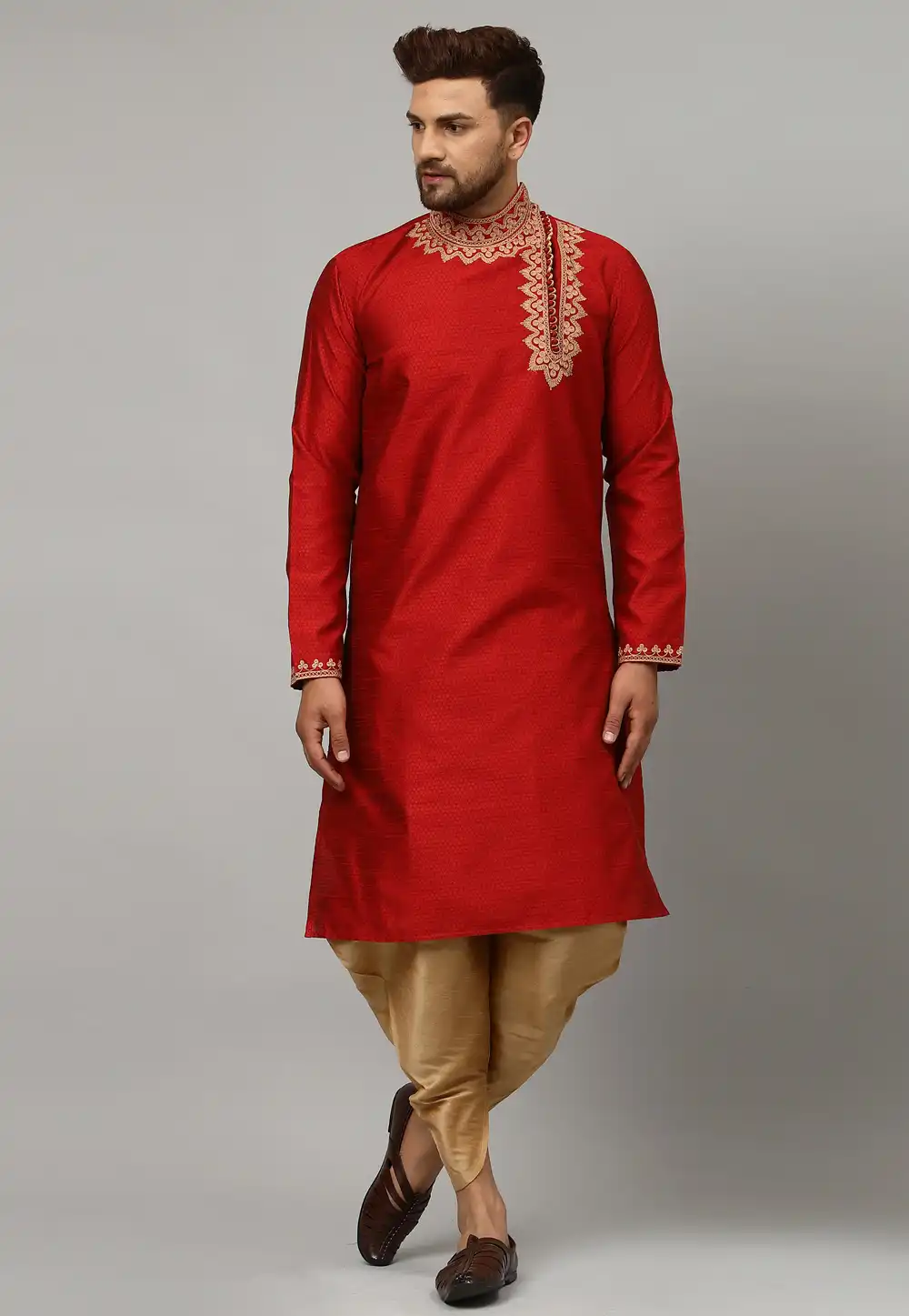 Maroon Dupion Silk Dhoti Kurta 229828