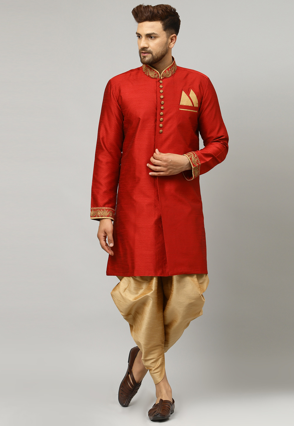 Maroon Dupion Silk Dhoti Kurta 229829