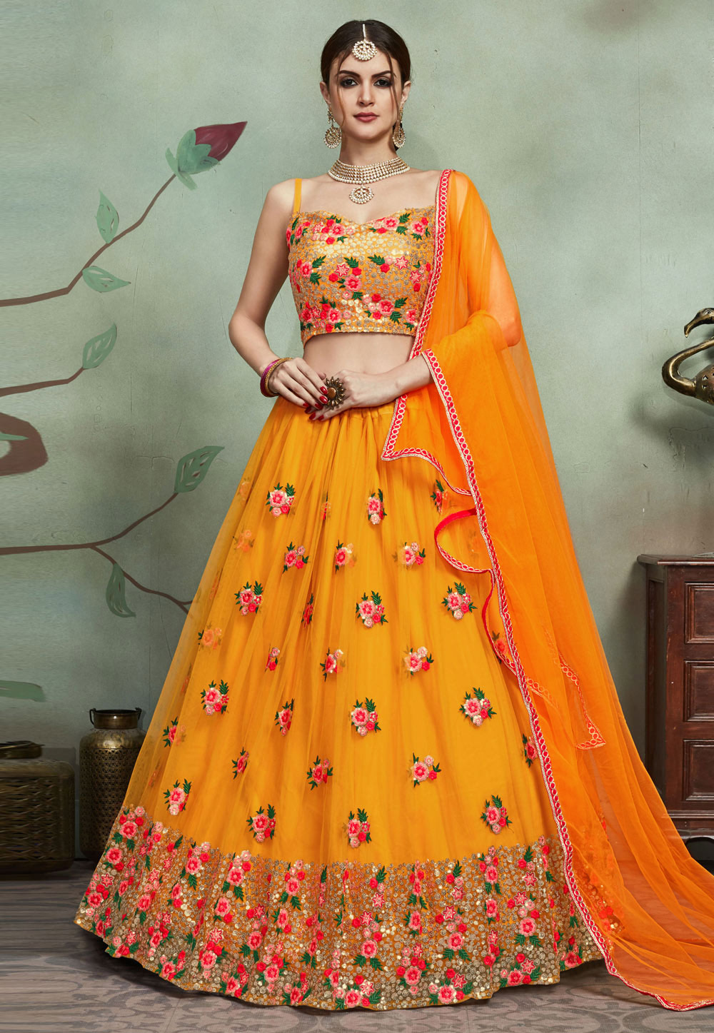 Yellow Net Circular Lehenga Choli 184525