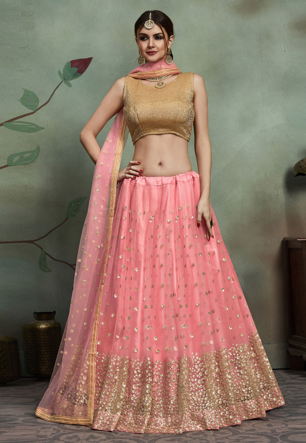 Pink Net Circular Lehenga Choli 184526