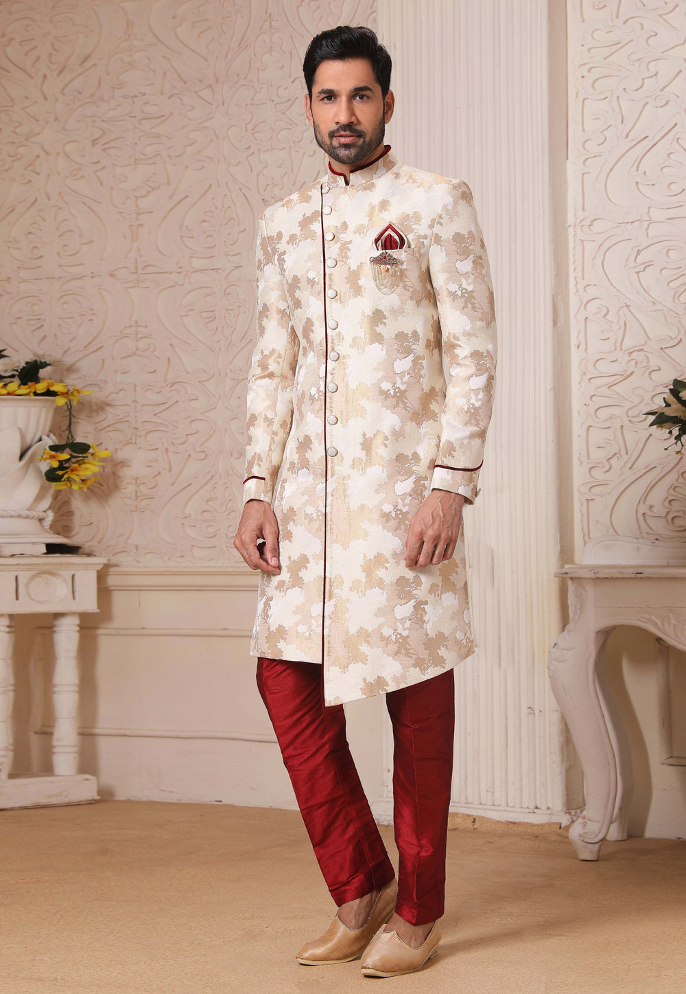 Beige Silk Indo Western Suit 235102