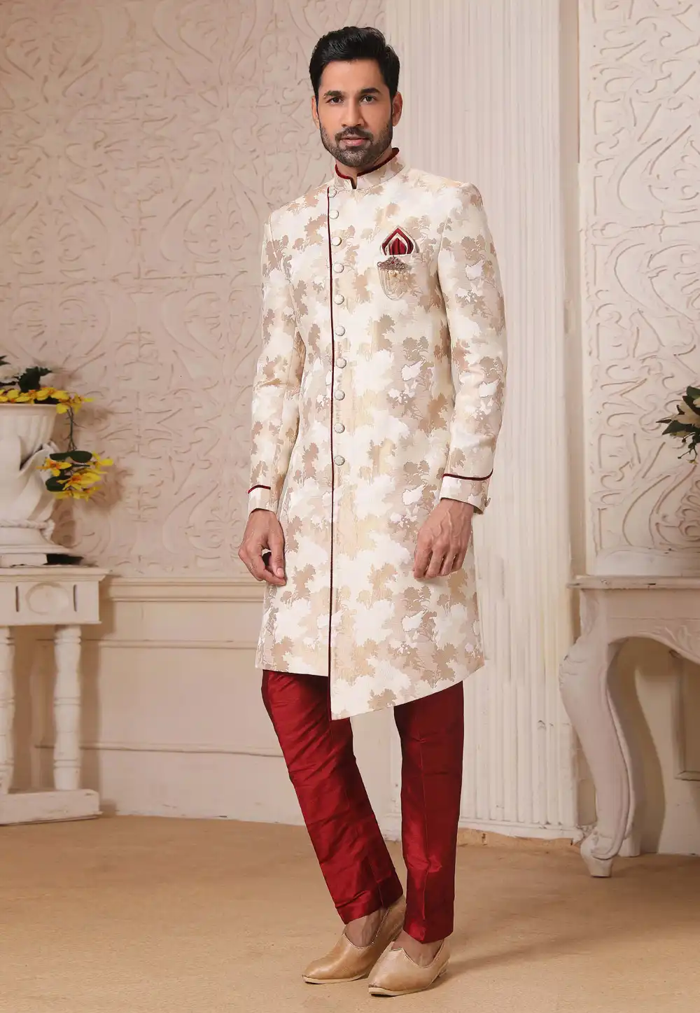 Beige Silk Indo Western Suit 235102
