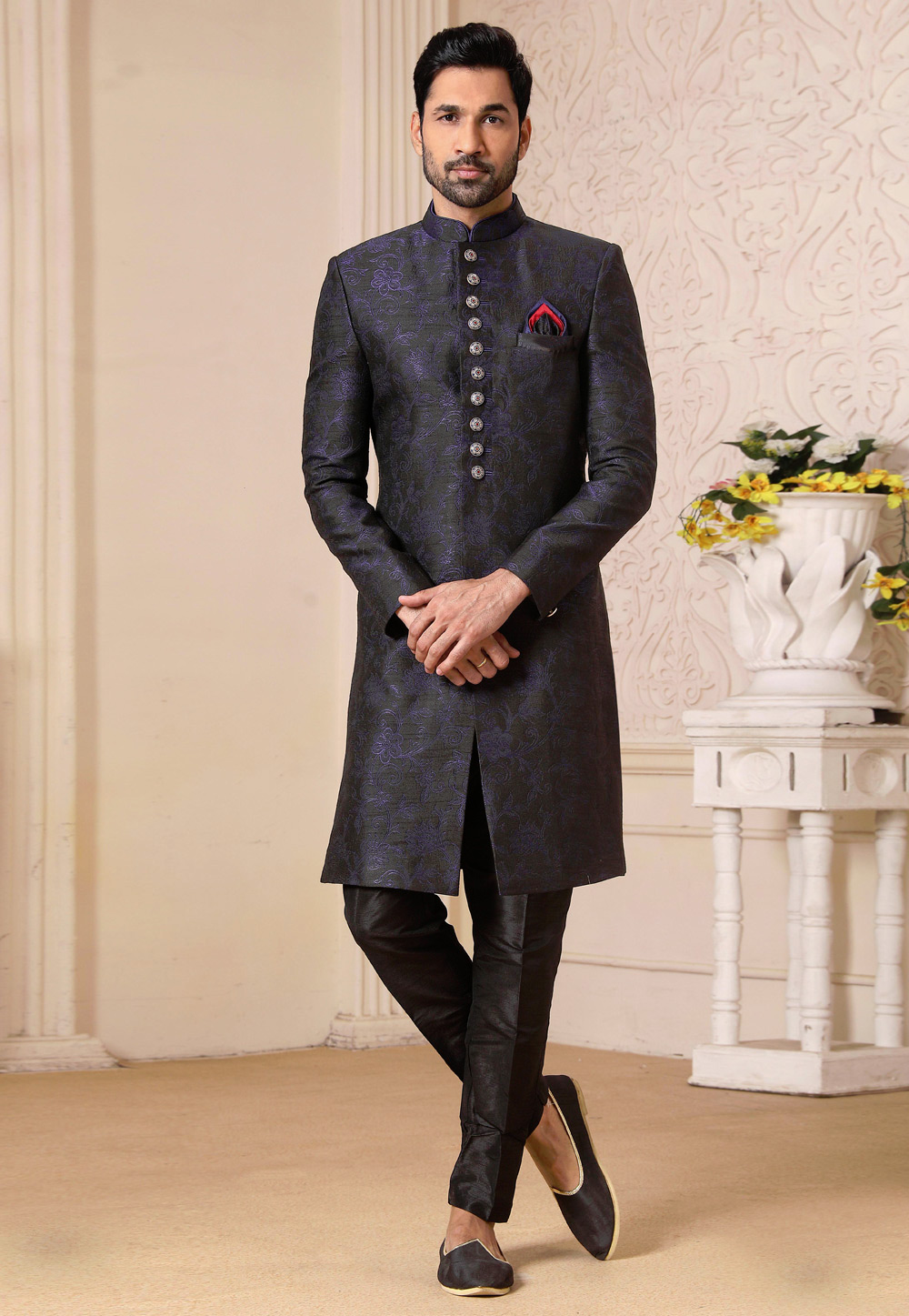 Blue Silk Indo Western Suit 235114