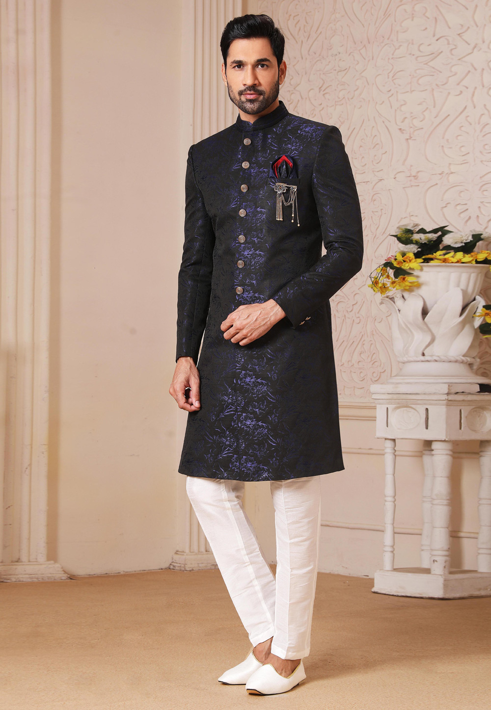 Blue Silk Indo Western Suit 235115