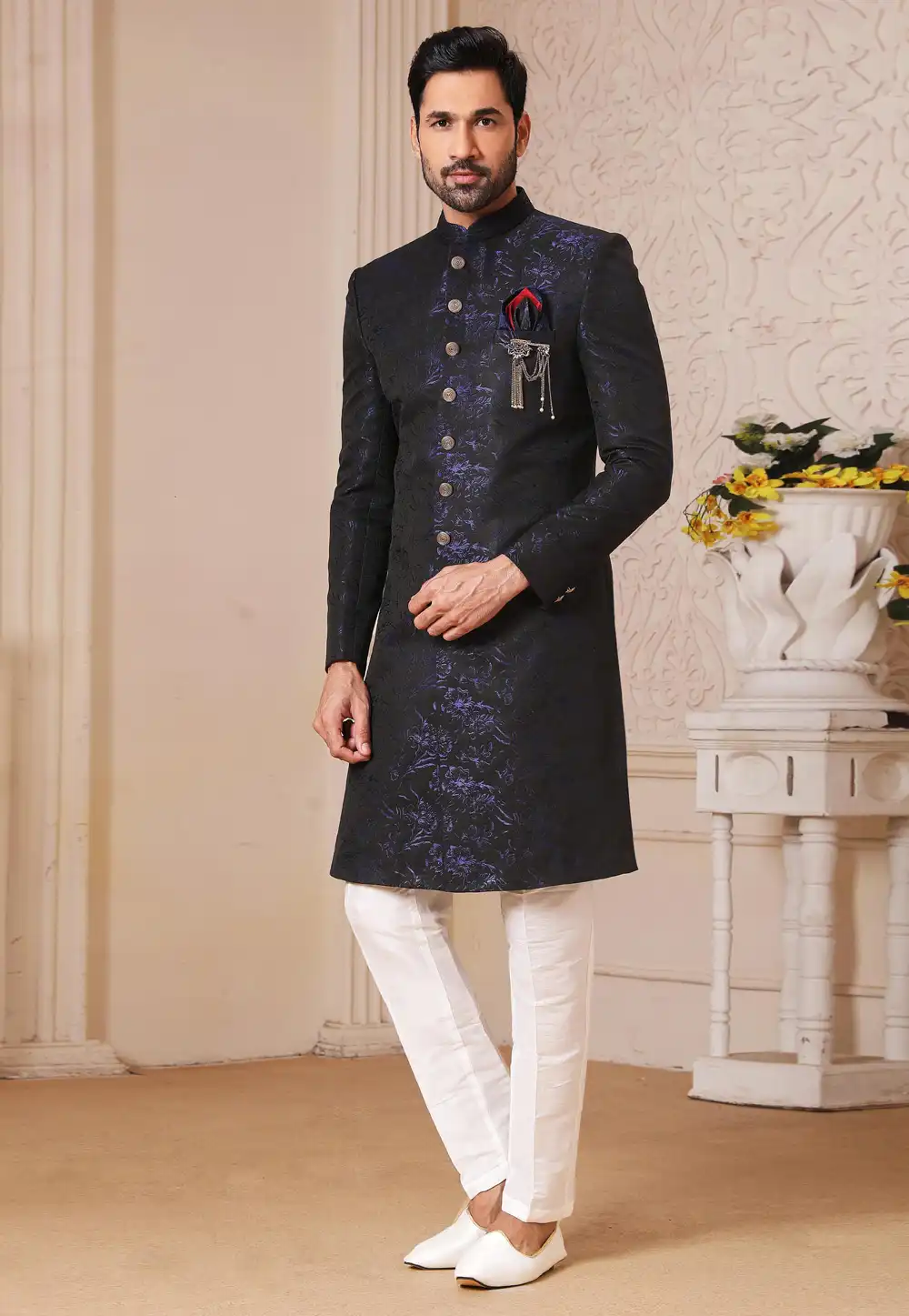 Blue Silk Indo Western Suit 235115