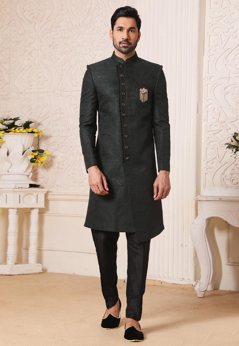 Black Silk Indo Western Suit 235116
