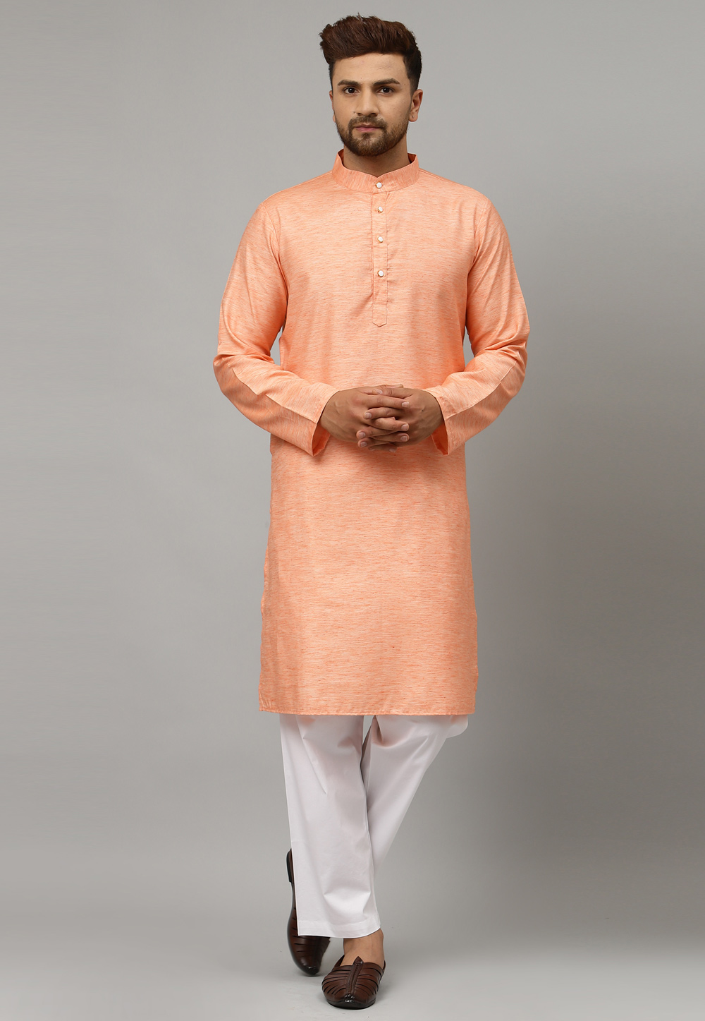 Peach Satin Kurta Pajama 229834