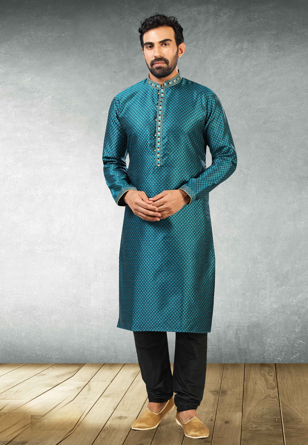Blue Jacquard Silk Kurta Pajama 235343