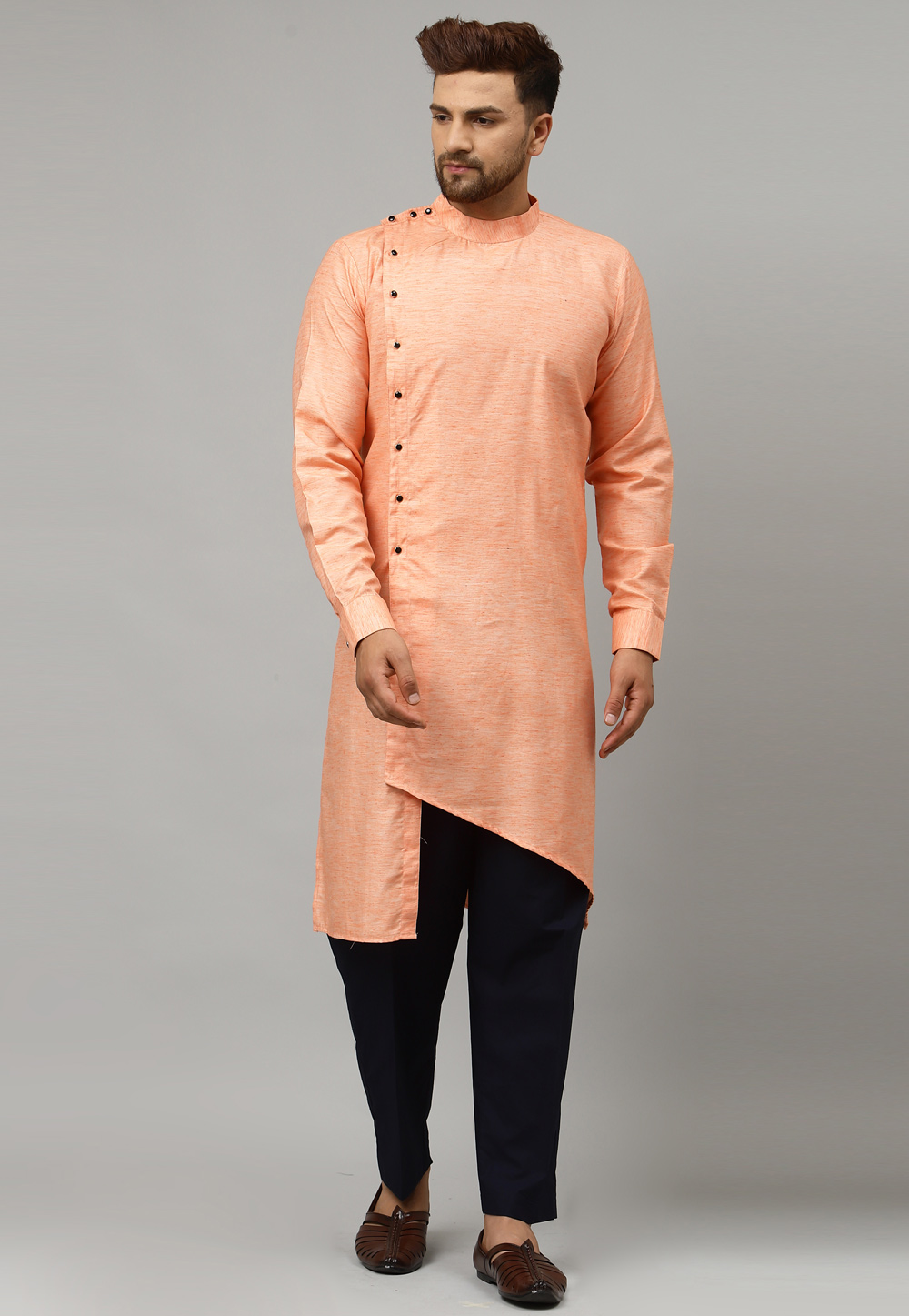 Peach Satin Kurta Pajama 229835