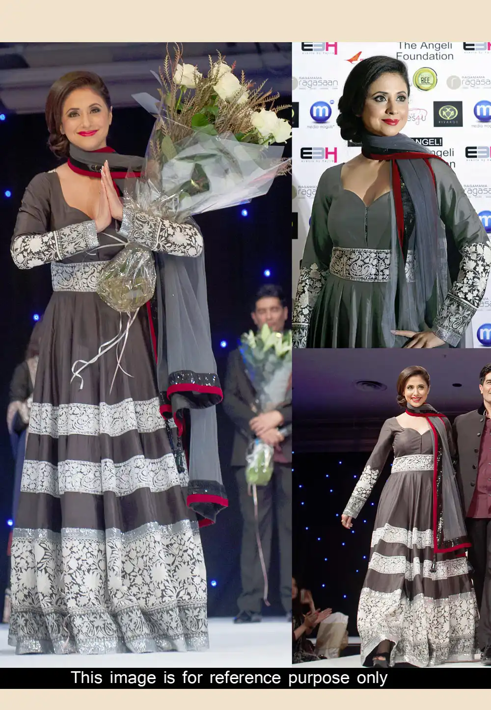 Urmila Matondkar Grey Crepe Party Wear Gown 32337