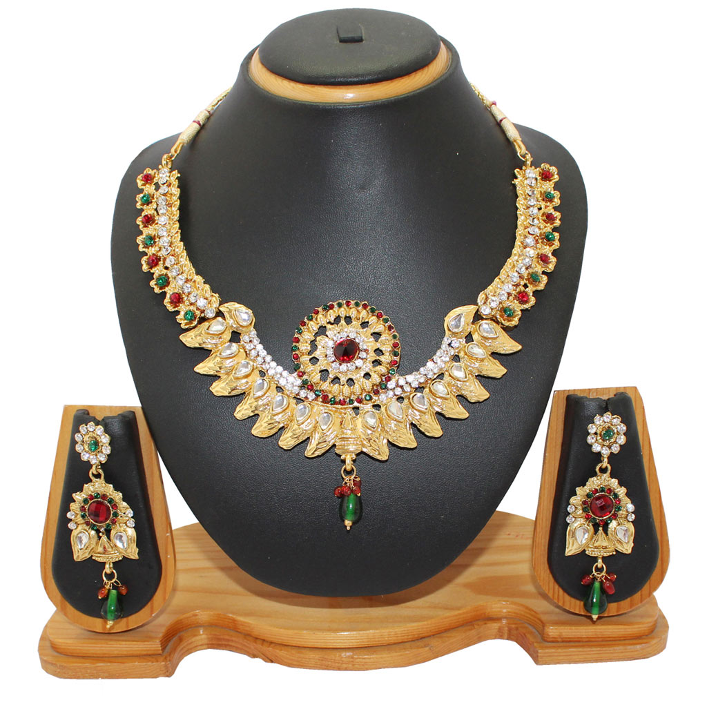 Maroon Zinc Austrian Diamonds Necklace With Earrings 64343