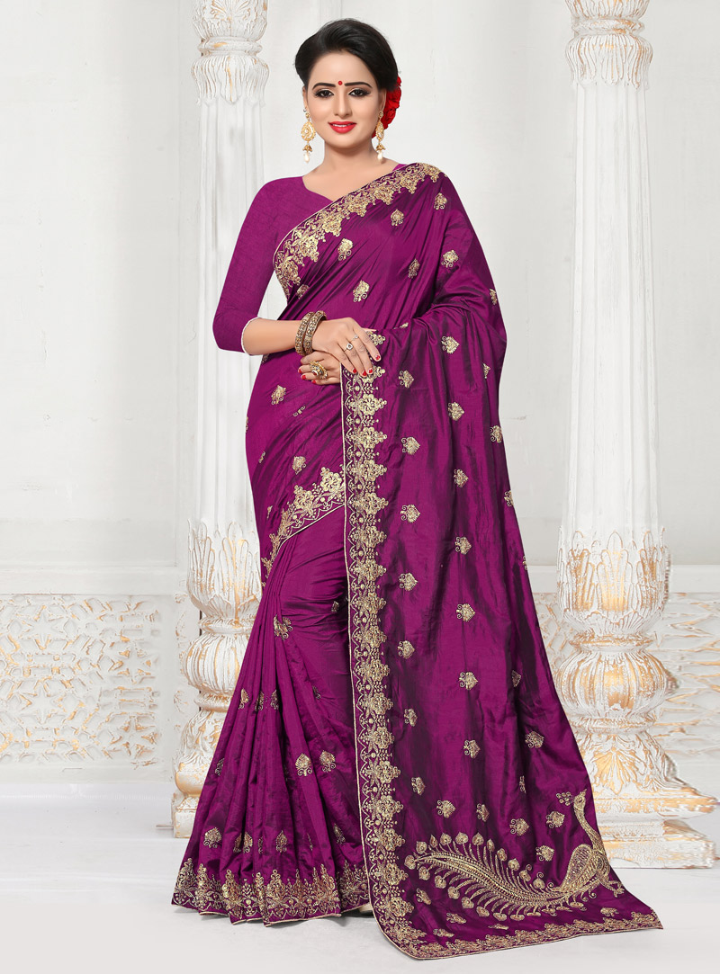 Purple Silk Festival Wear Saree 136875