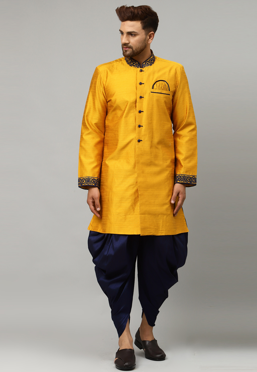 Yellow Dupion Silk Dhoti Kurta 229842