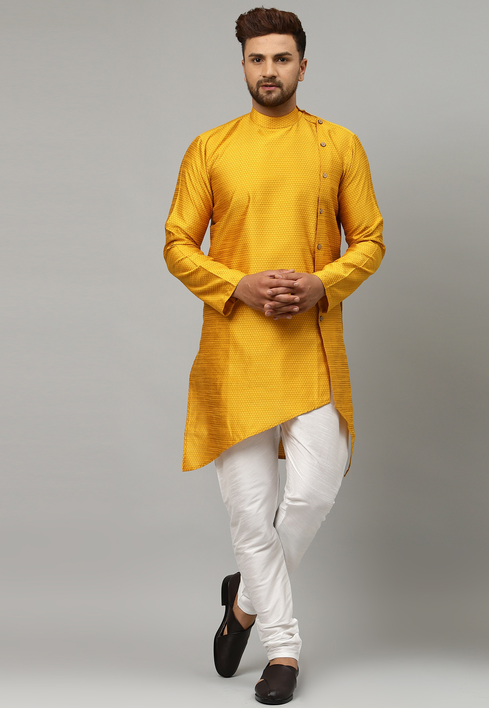 Yellow Dupion Silk Kurta Pajama 229843