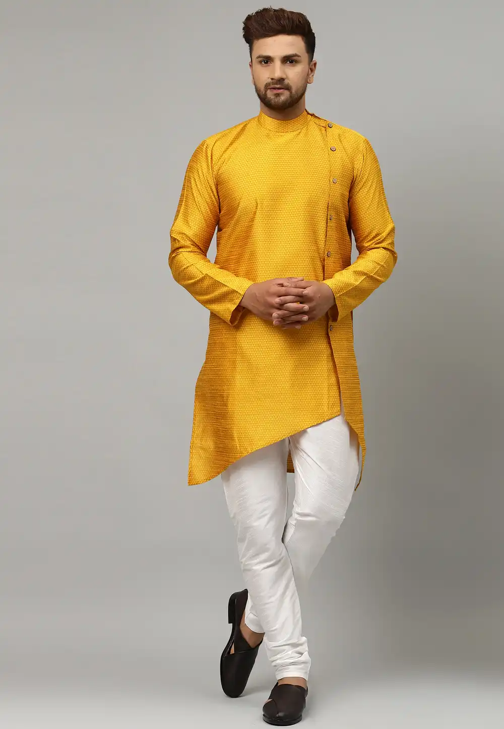 Yellow Dupion Silk Kurta Pajama 229843