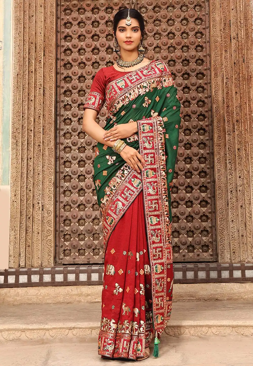Red Soft Silk Half N Half Saree 265178