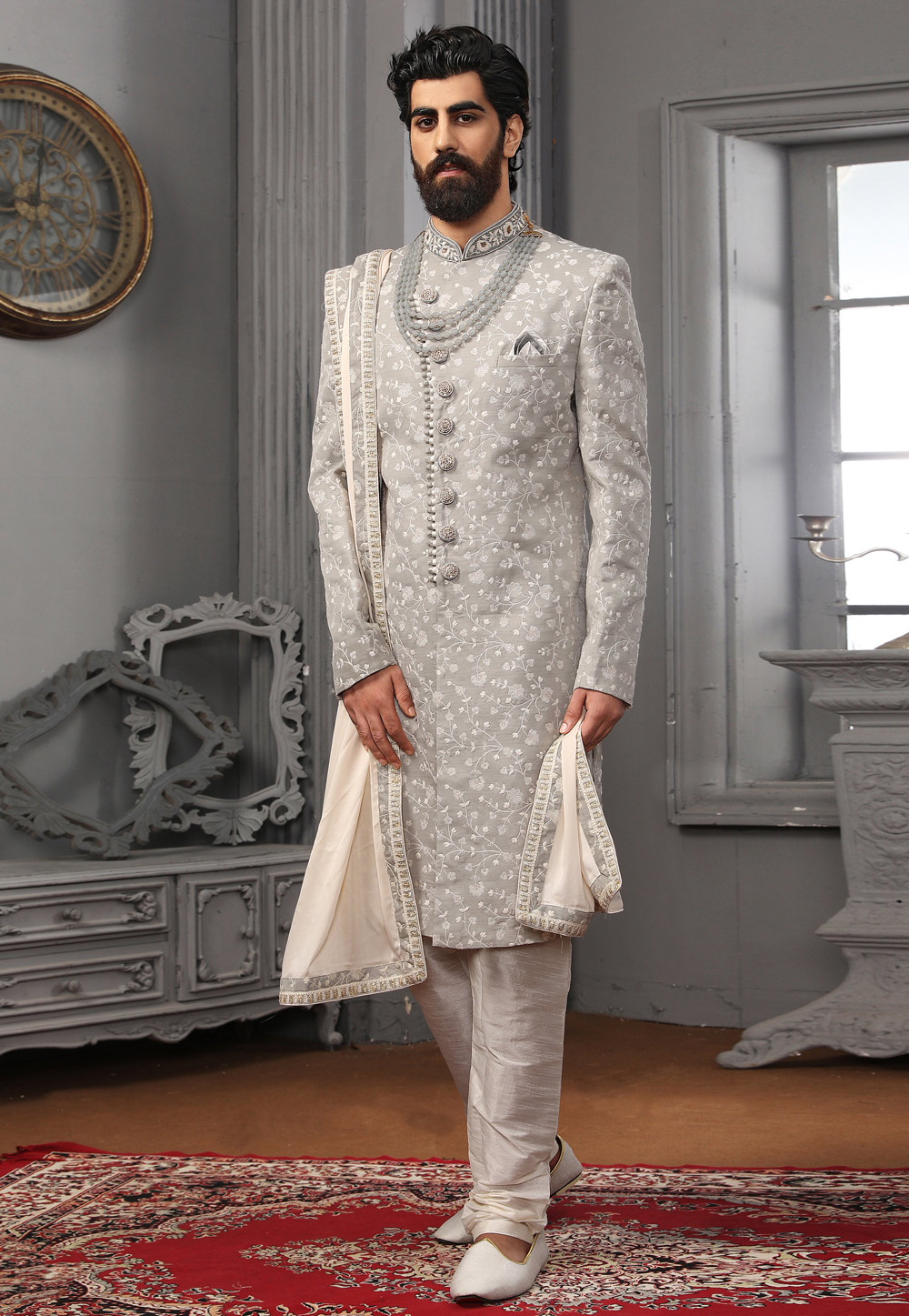 Grey Georgette Achkan Style Sherwani 239954