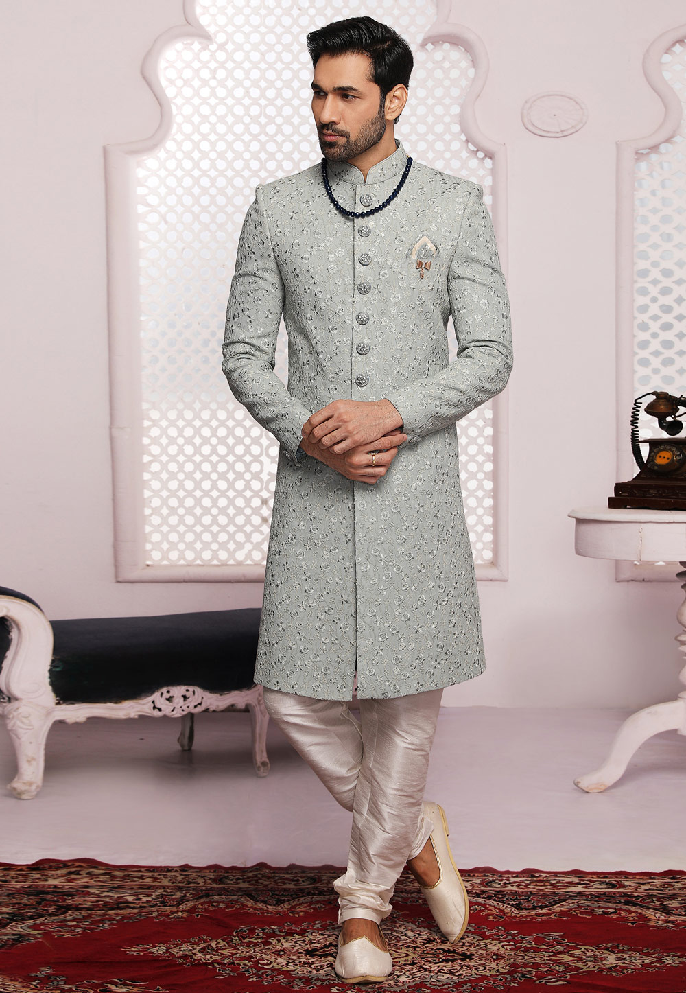 Sea Green Georgette Achkan Style Sherwani 239964