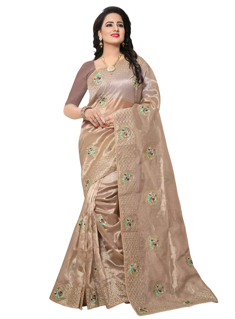 Beige Organza Saree With Blouse 137326