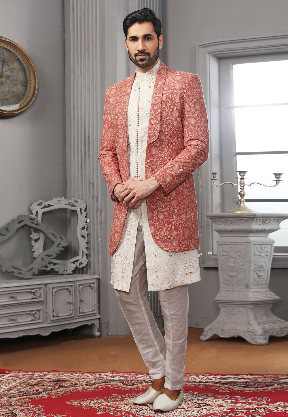 Peach Art Silk Indo Western Sherwani 239990
