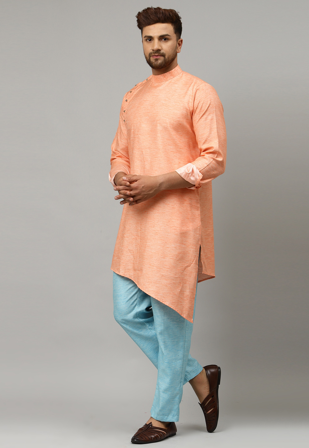 Peach Satin Kurta Pajama 229848
