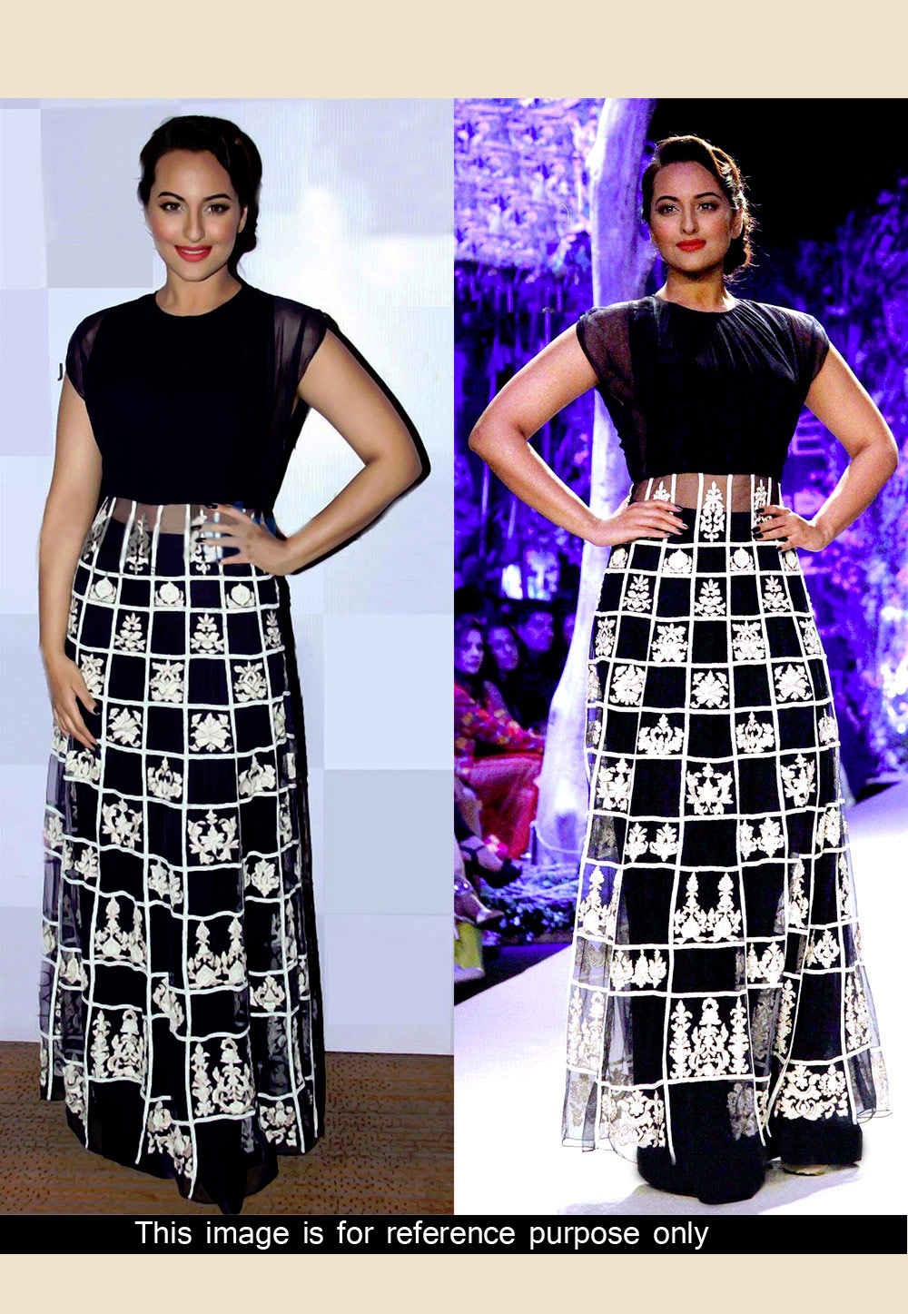Sonakshi Sinha Black Net Embroidered Party Wear Gown 36188