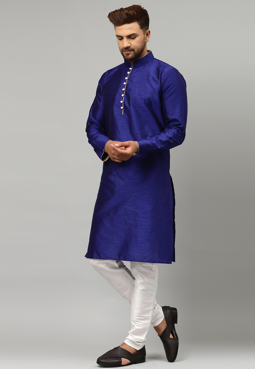 Blue Satin Kurta Pajama 229850