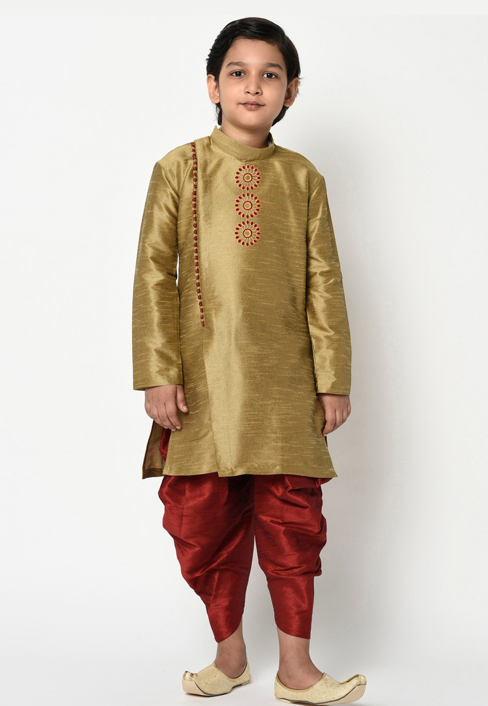 Golden Dupion Silk Kids Dhoti Kurta 229902