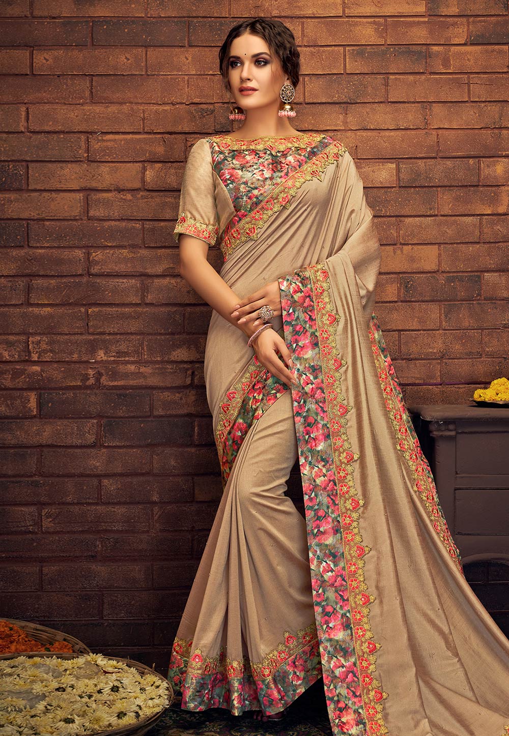 Beige Silk Party Wear Saree 189188