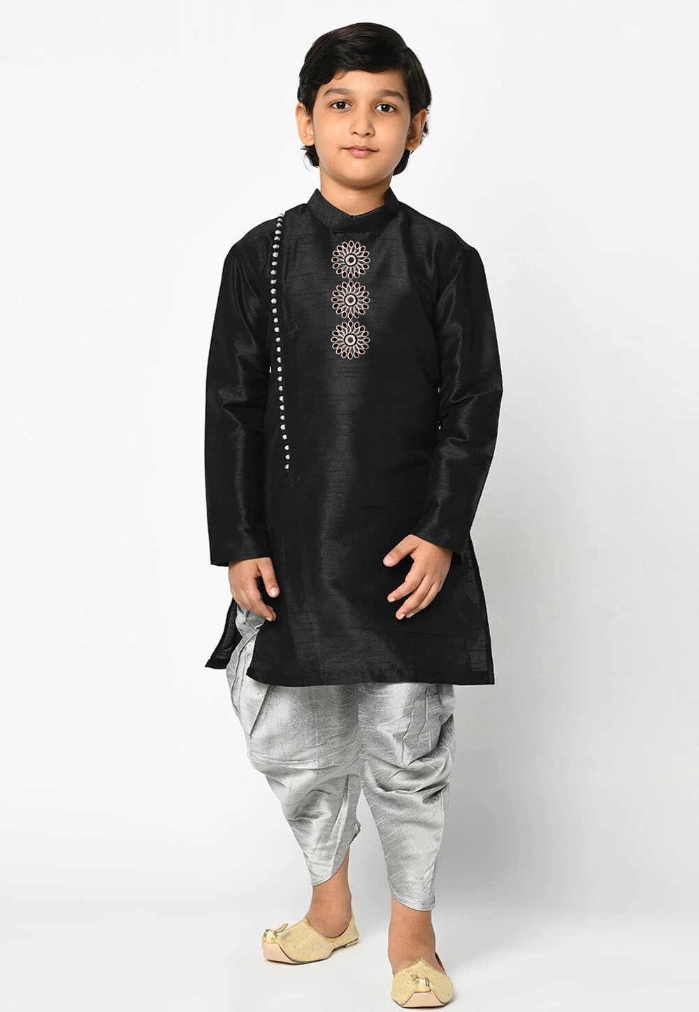 Black Dupion Silk Kids Dhoti Kurta 229908
