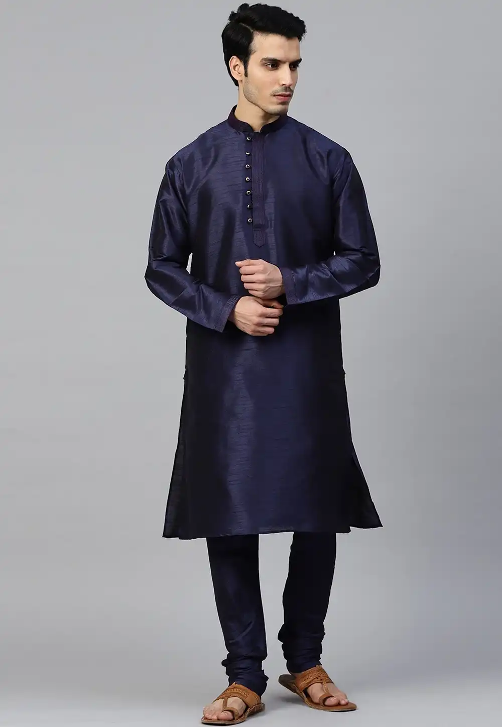 Navy Blue Dupion Silk Kurta Pajama 236529