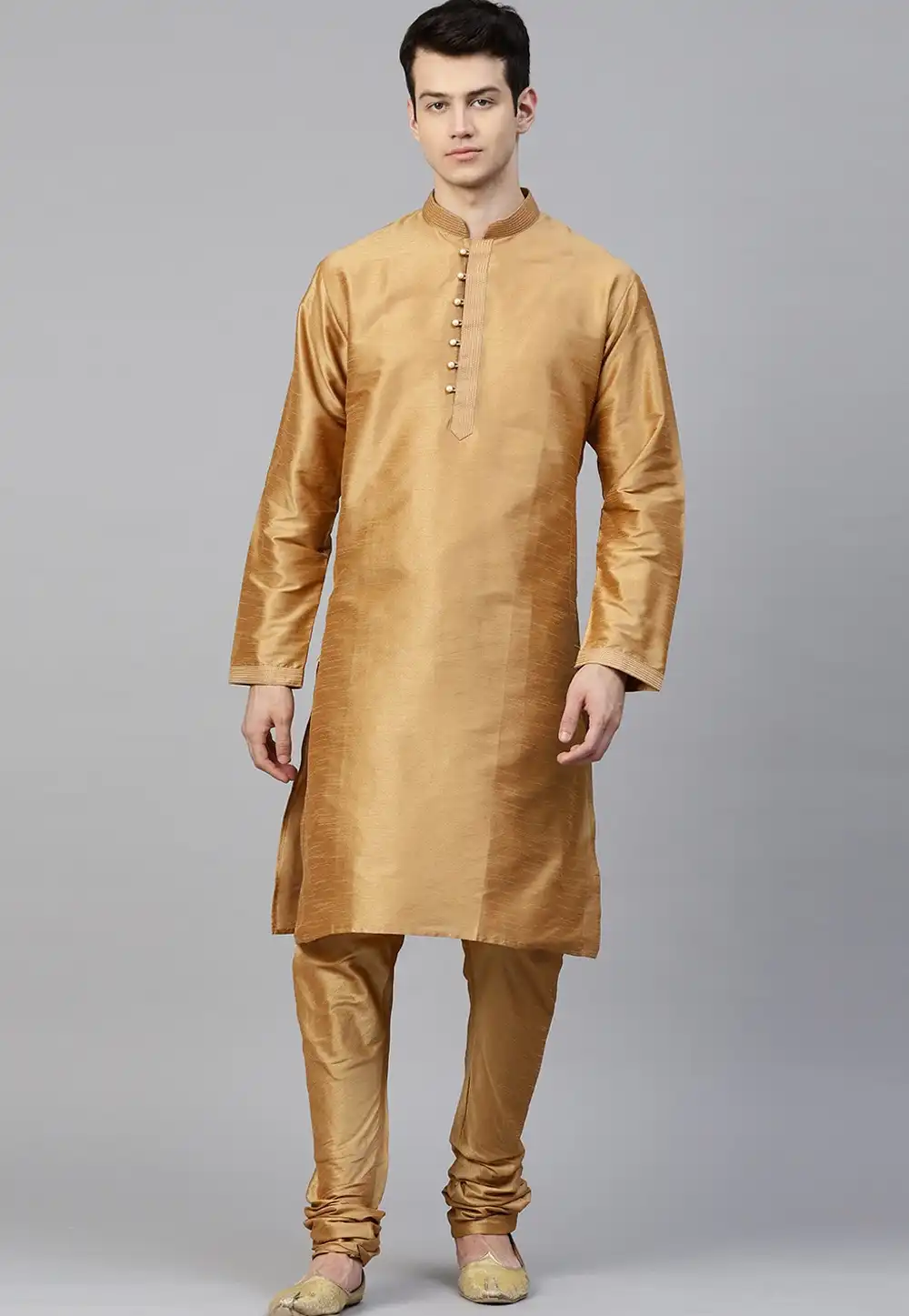 Golden Dupion Silk Kurta Pajama 236530