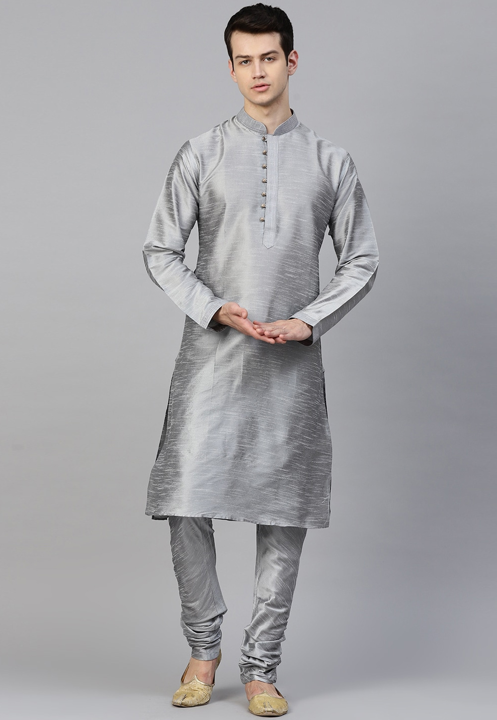 Grey Dupion Silk Kurta Pajama 236531