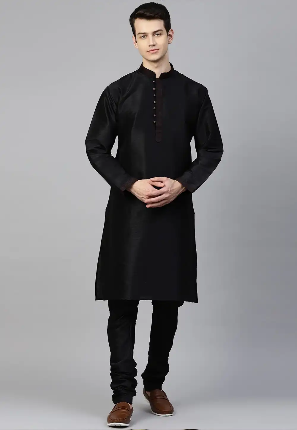 Black Dupion Silk Kurta Pajama 236533