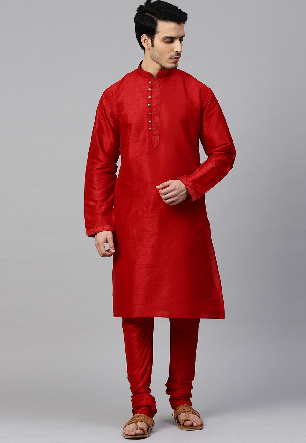 Red Dupion Silk Kurta Pajama 236535