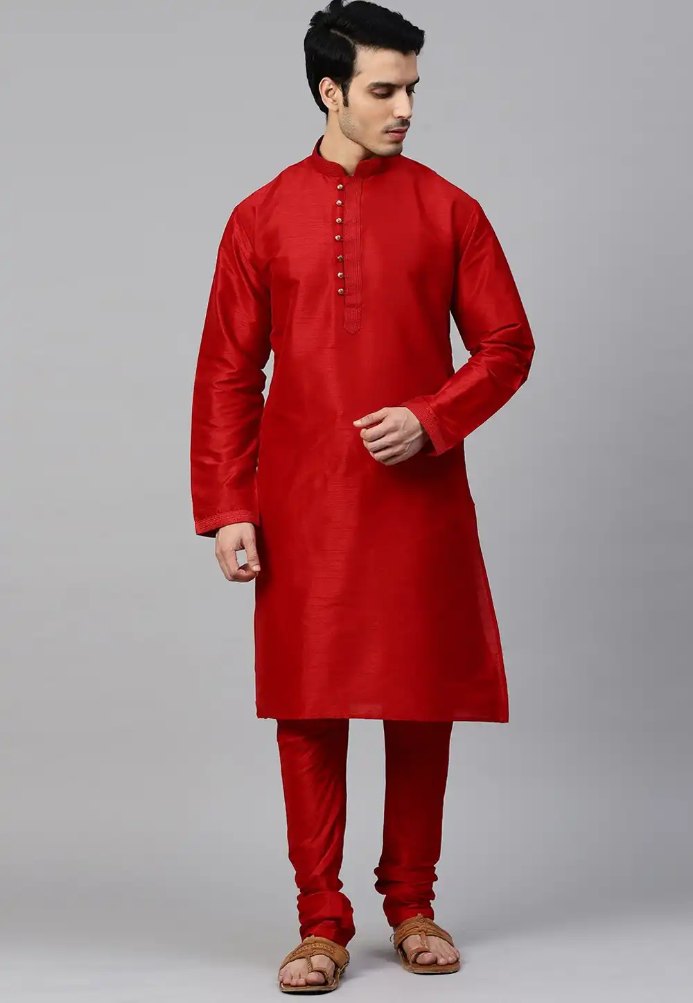 Red Dupion Silk Kurta Pajama 236535