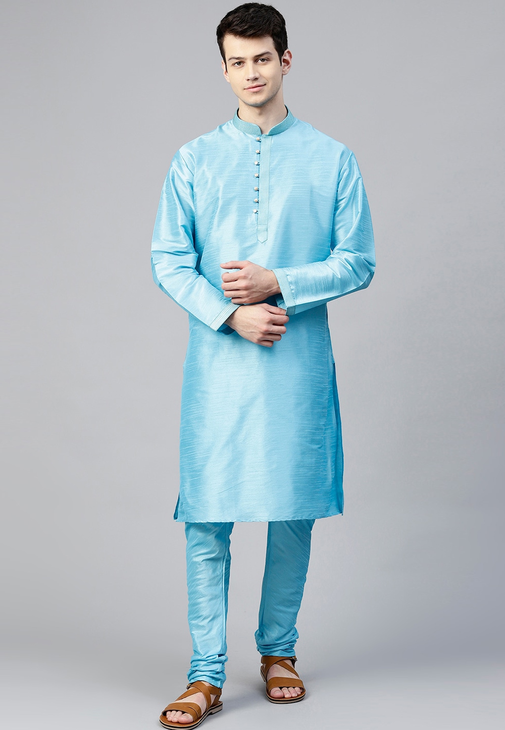 Sky Blue Dupion Silk Kurta Pajama 236536
