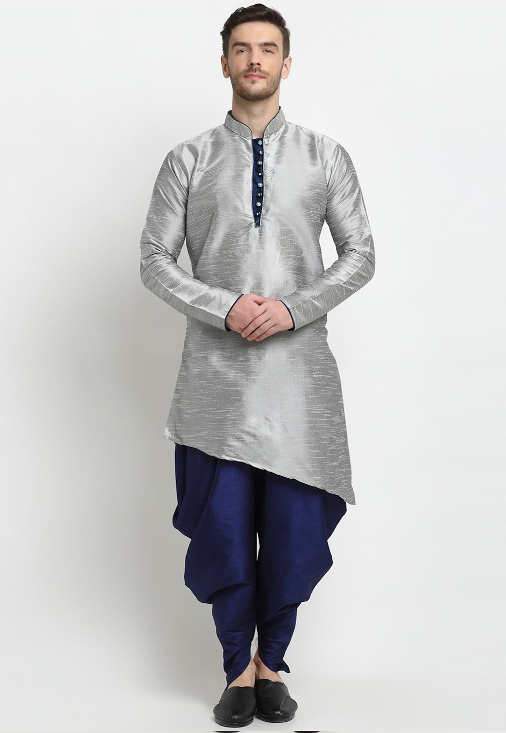 Grey Dupion Silk Dhoti Kurta 236558