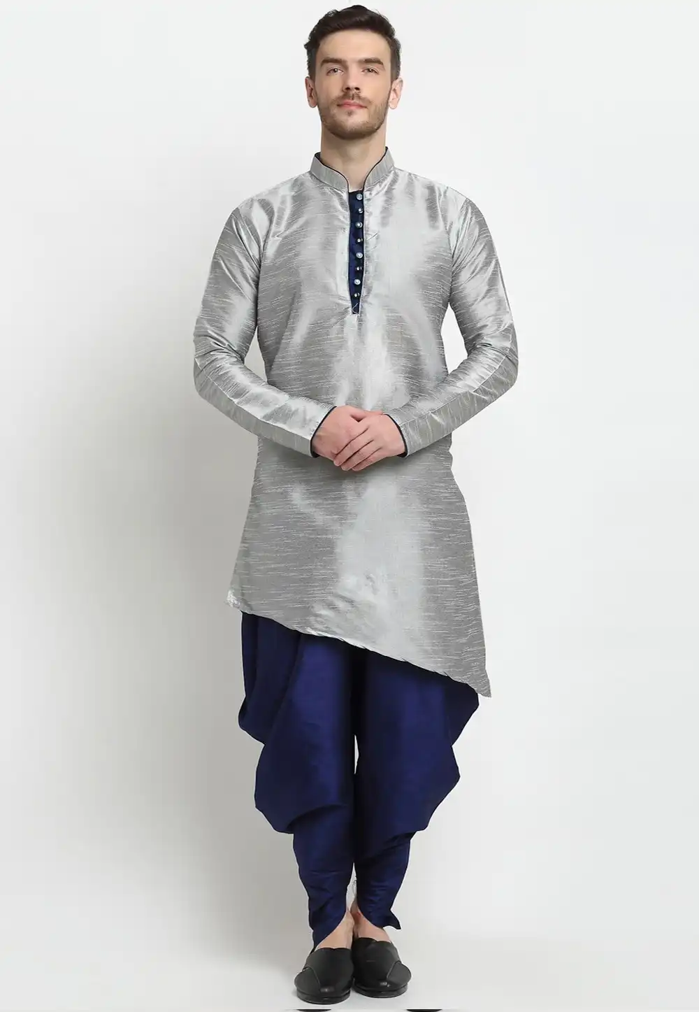 Grey Dupion Silk Dhoti Kurta 236558